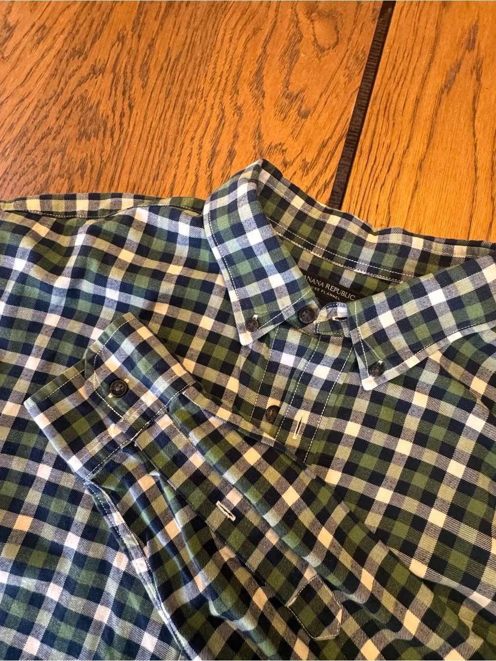 Banana Republic Luxe Flannel Shirt Mens L Green Plaid Excellent Camden Fit